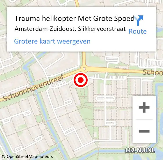 Locatie op kaart van de 112 melding: Trauma helikopter Met Grote Spoed Naar Amsterdam-Zuidoost, Slikkerveerstraat op 4 oktober 2022 12:08