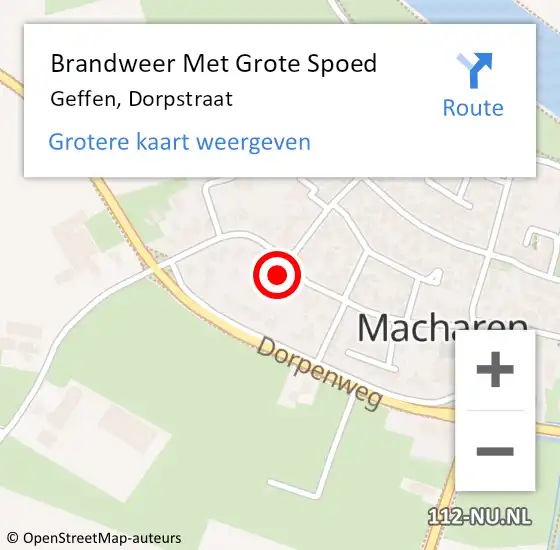 Locatie op kaart van de 112 melding: Brandweer Met Grote Spoed Naar Geffen, Dorpstraat op 4 oktober 2022 13:08