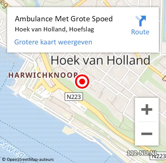 Locatie op kaart van de 112 melding: Ambulance Met Grote Spoed Naar Hoek van Holland, Hoefslag op 4 oktober 2022 13:13