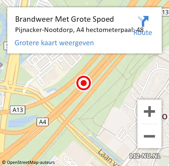 Locatie op kaart van de 112 melding: Brandweer Met Grote Spoed Naar Den Haag, A4 hectometerpaal: 48 op 4 oktober 2022 13:30