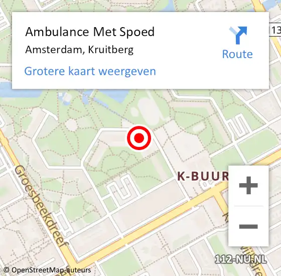 Locatie op kaart van de 112 melding: Ambulance Met Spoed Naar Amsterdam-Zuidoost, Kruitberg op 4 oktober 2022 13:33