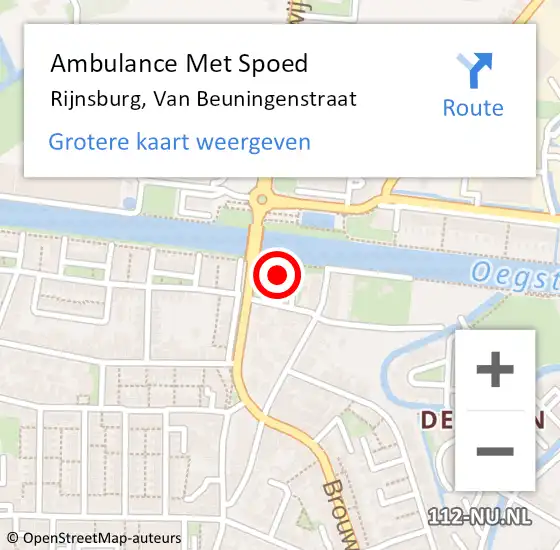 Locatie op kaart van de 112 melding: Ambulance Met Spoed Naar Rijnsburg, Van Beuningenstraat op 4 oktober 2022 14:06