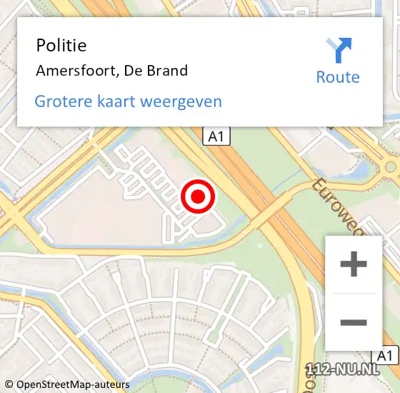 Locatie op kaart van de 112 melding: Politie Amersfoort, De Brand op 4 oktober 2022 14:06
