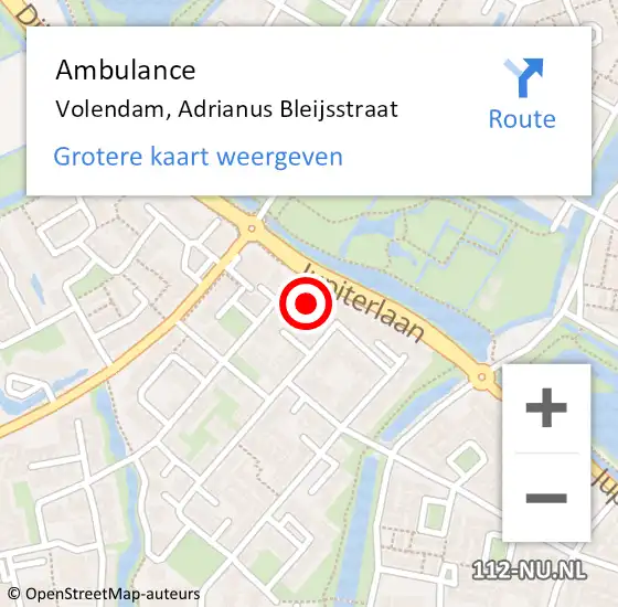 Locatie op kaart van de 112 melding: Ambulance Volendam, Adrianus Bleijsstraat op 4 oktober 2022 14:13