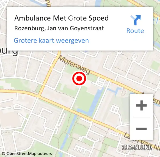 Locatie op kaart van de 112 melding: Ambulance Met Grote Spoed Naar Rozenburg, Jan van Goyenstraat op 4 oktober 2022 14:22