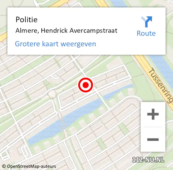 Locatie op kaart van de 112 melding: Politie Almere, Hendrick Avercampstraat op 4 oktober 2022 14:55