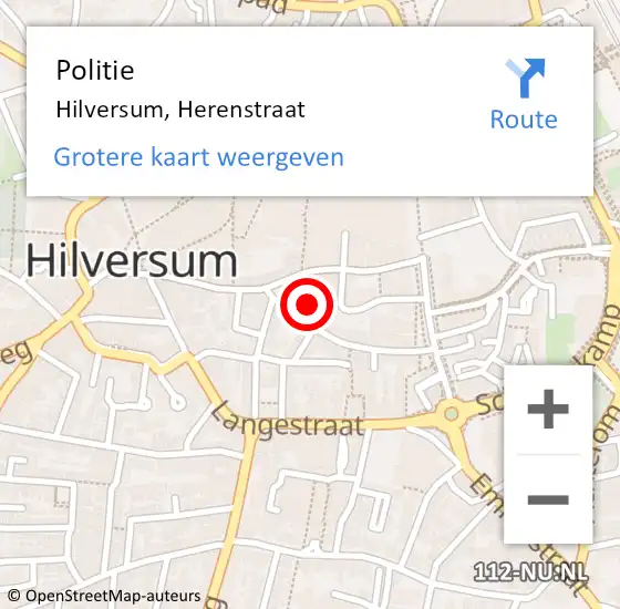 Locatie op kaart van de 112 melding: Politie Hilversum, Herenstraat op 4 oktober 2022 15:32