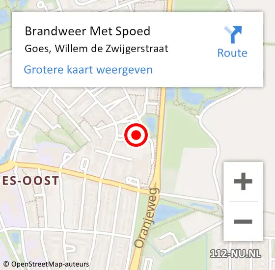 Locatie op kaart van de 112 melding: Brandweer Met Spoed Naar Goes, Willem de Zwijgerstraat op 4 oktober 2022 15:39