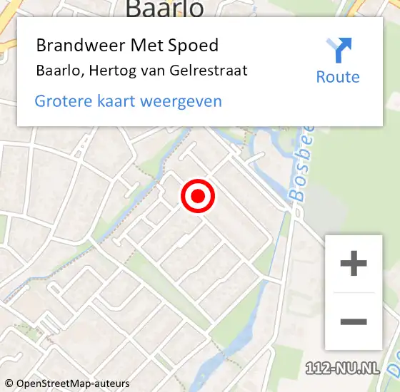 Locatie op kaart van de 112 melding: Brandweer Met Spoed Naar Baarlo, Hertog van Gelrestraat op 4 oktober 2022 15:47