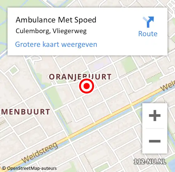 Locatie op kaart van de 112 melding: Ambulance Met Spoed Naar Culemborg, Vliegerweg op 4 oktober 2022 15:56