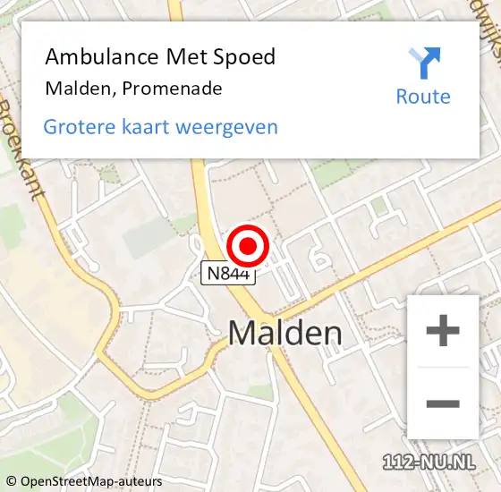 Locatie op kaart van de 112 melding: Ambulance Met Spoed Naar Malden, Promenade op 4 oktober 2022 16:22