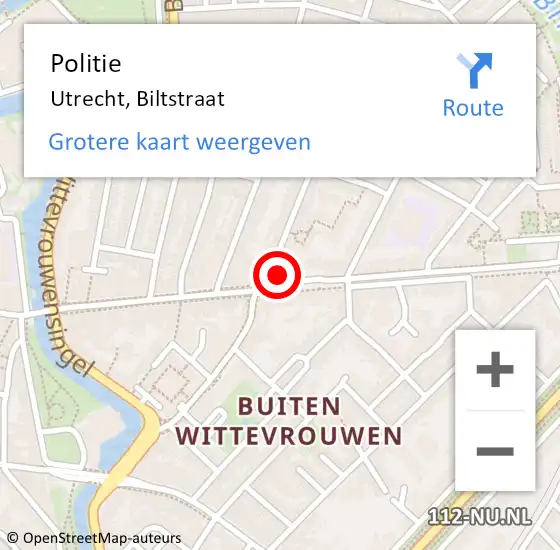 Locatie op kaart van de 112 melding: Politie Utrecht, Biltstraat op 4 oktober 2022 16:28