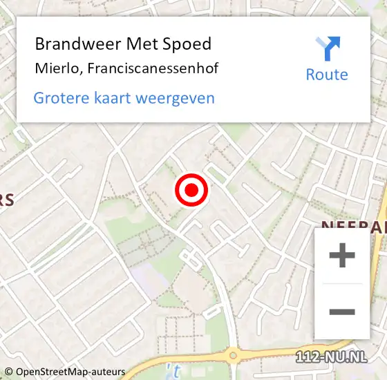 Locatie op kaart van de 112 melding: Brandweer Met Spoed Naar Mierlo, Franciscanessenhof op 4 oktober 2022 16:30