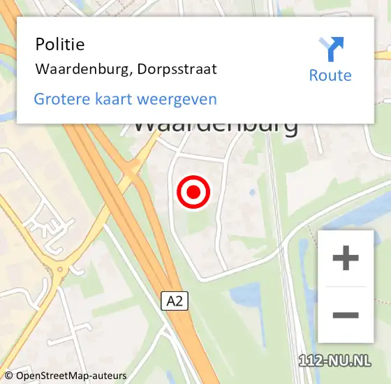 Locatie op kaart van de 112 melding: Politie Waardenburg, Dorpsstraat op 4 oktober 2022 16:45