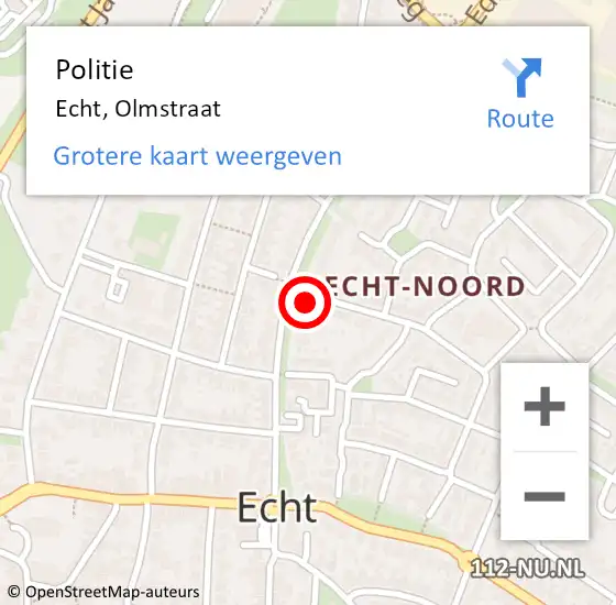 Locatie op kaart van de 112 melding: Politie Echt, Olmstraat op 4 oktober 2022 16:55