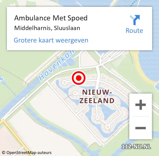 Locatie op kaart van de 112 melding: Ambulance Met Spoed Naar Middelharnis, Sluuslaan op 4 oktober 2022 17:04