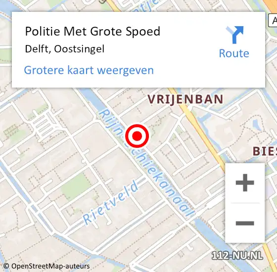 Locatie op kaart van de 112 melding: Politie Met Grote Spoed Naar Delft, Oostsingel op 4 oktober 2022 17:37