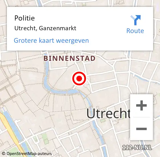 Locatie op kaart van de 112 melding: Politie Utrecht, Ganzenmarkt op 4 oktober 2022 17:46