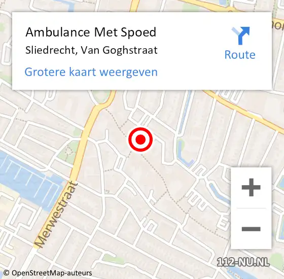 Locatie op kaart van de 112 melding: Ambulance Met Spoed Naar Sliedrecht, Van Goghstraat op 4 oktober 2022 17:46