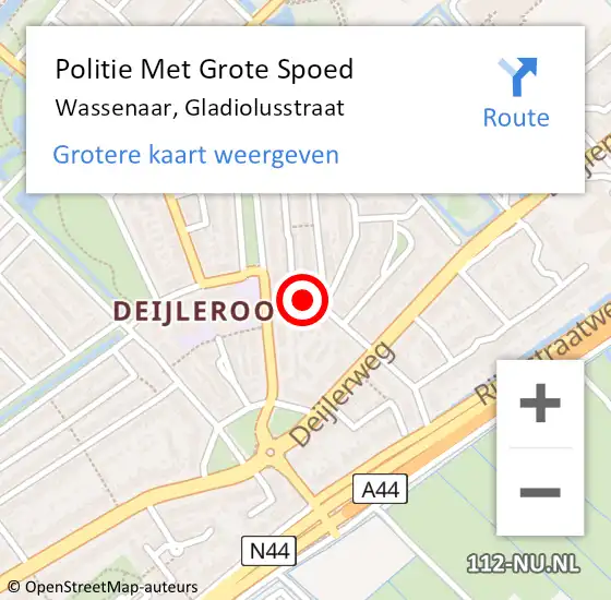 Locatie op kaart van de 112 melding: Politie Met Grote Spoed Naar Wassenaar, Gladiolusstraat op 4 oktober 2022 18:05