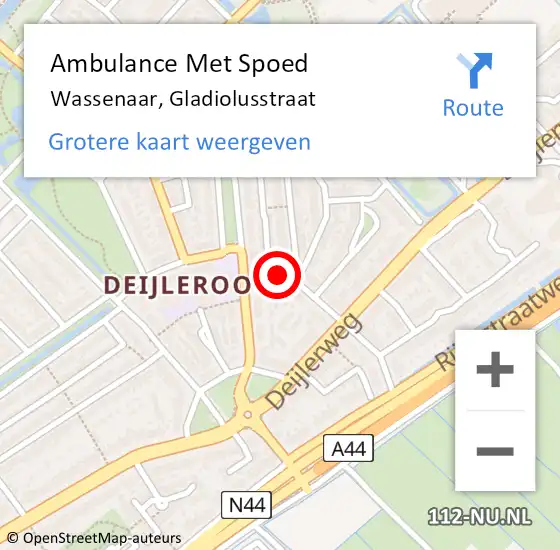 Locatie op kaart van de 112 melding: Ambulance Met Spoed Naar Wassenaar, Gladiolusstraat op 4 oktober 2022 18:08