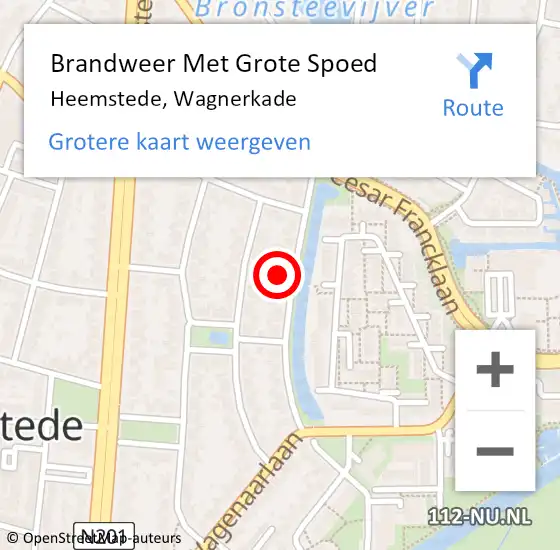 Locatie op kaart van de 112 melding: Brandweer Met Grote Spoed Naar Heemstede, Wagnerkade op 4 oktober 2022 18:15