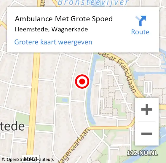 Locatie op kaart van de 112 melding: Ambulance Met Grote Spoed Naar Heemstede, Wagnerkade op 4 oktober 2022 18:15