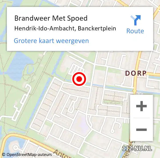 Locatie op kaart van de 112 melding: Brandweer Met Spoed Naar Hendrik-Ido-Ambacht, Banckertplein op 4 oktober 2022 18:41