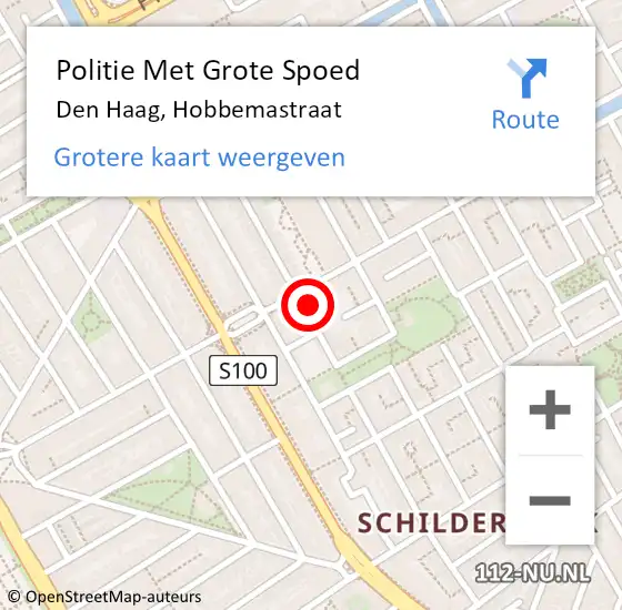 Locatie op kaart van de 112 melding: Politie Met Grote Spoed Naar Den Haag, Hobbemastraat op 4 oktober 2022 19:12