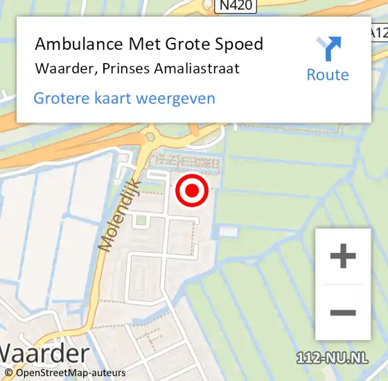 Locatie op kaart van de 112 melding: Ambulance Met Grote Spoed Naar Waarder, Prinses Amaliastraat op 4 oktober 2022 19:16