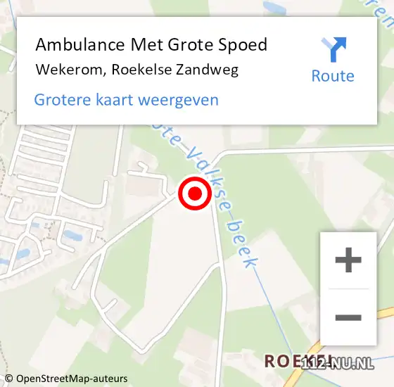 Locatie op kaart van de 112 melding: Ambulance Met Grote Spoed Naar Wekerom, Roekelse Zandweg op 4 oktober 2022 19:25