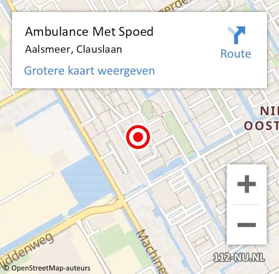 Locatie op kaart van de 112 melding: Ambulance Met Spoed Naar Aalsmeer, Clauslaan op 4 oktober 2022 19:34