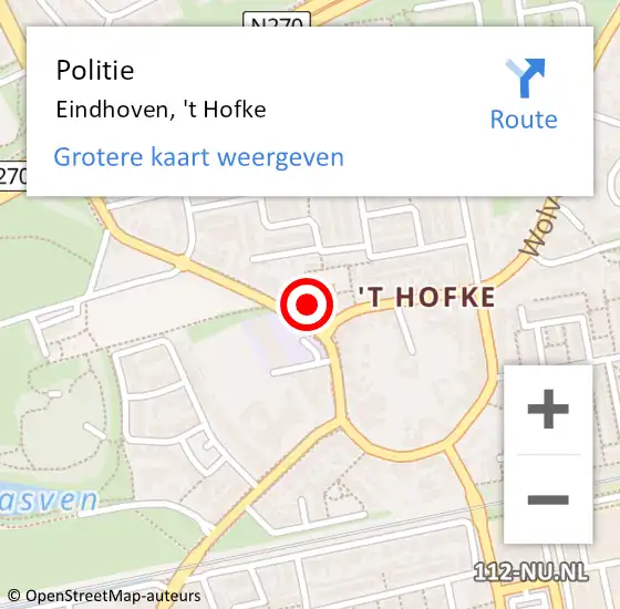 Locatie op kaart van de 112 melding: Politie Eindhoven, 't Hofke op 4 oktober 2022 19:41