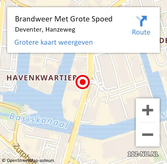 Locatie op kaart van de 112 melding: Brandweer Met Grote Spoed Naar Deventer, Hanzeweg op 4 oktober 2022 19:55