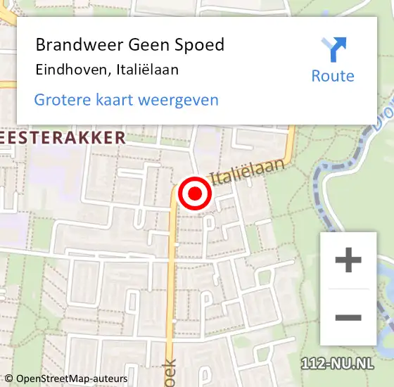 Locatie op kaart van de 112 melding: Brandweer Geen Spoed Naar Eindhoven, Italiëlaan op 4 oktober 2022 20:04