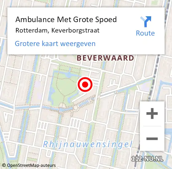Locatie op kaart van de 112 melding: Ambulance Met Grote Spoed Naar Rotterdam, Keverborgstraat op 4 oktober 2022 21:07