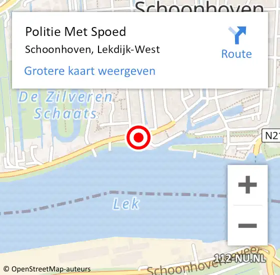 Locatie op kaart van de 112 melding: Politie Met Spoed Naar Schoonhoven, Lekdijk-West op 4 oktober 2022 21:32