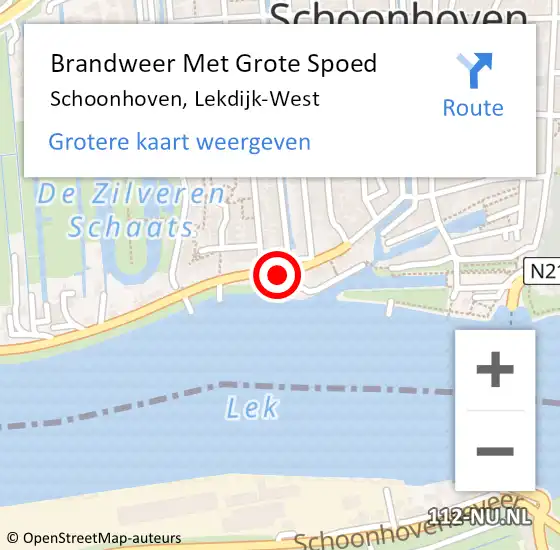 Locatie op kaart van de 112 melding: Brandweer Met Grote Spoed Naar Schoonhoven, Lekdijk-West op 4 oktober 2022 21:32