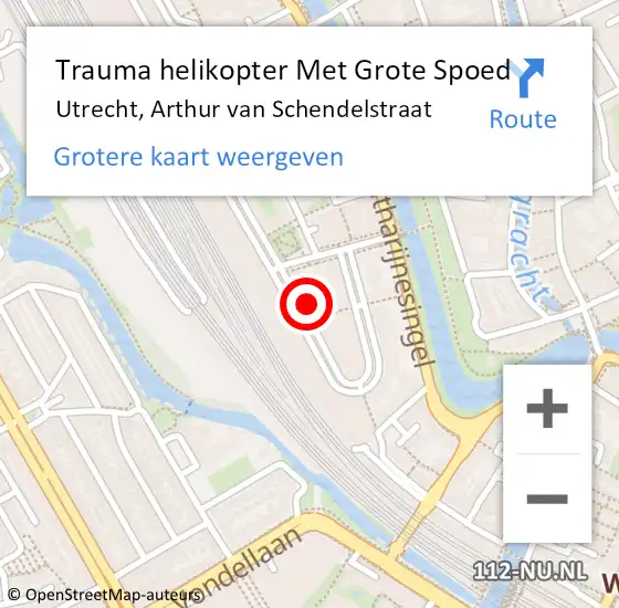 Locatie op kaart van de 112 melding: Trauma helikopter Met Grote Spoed Naar Utrecht, Arthur van Schendelstraat op 4 oktober 2022 21:59