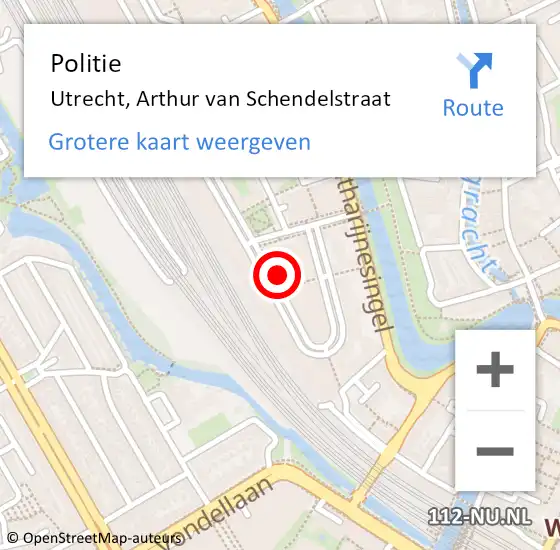 Locatie op kaart van de 112 melding: Politie Utrecht, Arthur van Schendelstraat op 4 oktober 2022 21:59
