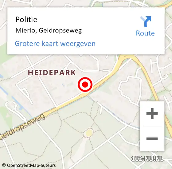 Locatie op kaart van de 112 melding: Politie Mierlo, Geldropseweg op 4 oktober 2022 22:02