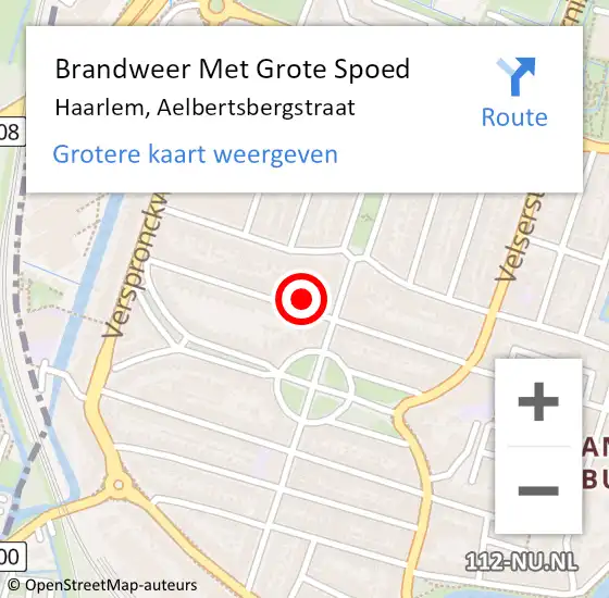 Locatie op kaart van de 112 melding: Brandweer Met Grote Spoed Naar Haarlem, Aelbertsbergstraat op 4 oktober 2022 22:06