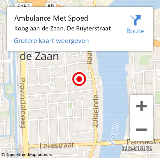 Locatie op kaart van de 112 melding: Ambulance Met Spoed Naar Koog aan de Zaan, De Ruyterstraat op 4 oktober 2022 22:24