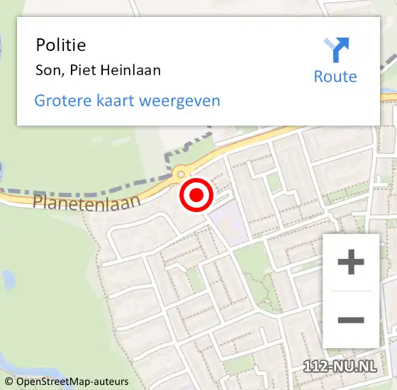 Locatie op kaart van de 112 melding: Politie Son, Piet Heinlaan op 4 oktober 2022 22:42