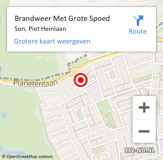 Locatie op kaart van de 112 melding: Brandweer Met Grote Spoed Naar Son, Piet Heinlaan op 4 oktober 2022 22:43