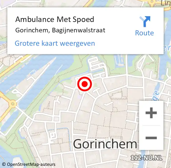 Locatie op kaart van de 112 melding: Ambulance Met Spoed Naar Gorinchem, Bagijnenwalstraat op 5 oktober 2022 00:59