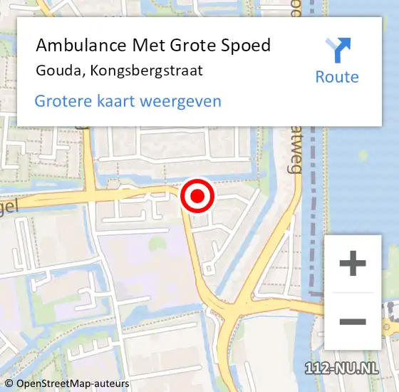 Locatie op kaart van de 112 melding: Ambulance Met Grote Spoed Naar Gouda, Kongsbergstraat op 5 oktober 2022 02:29