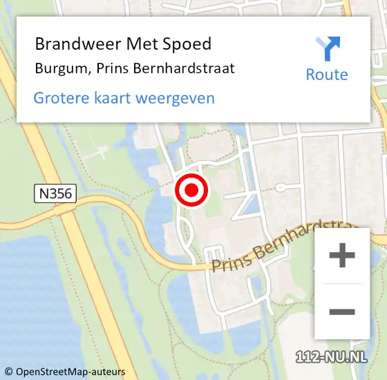 Locatie op kaart van de 112 melding: Brandweer Met Spoed Naar Burgum, Prins Bernhardstraat op 5 oktober 2022 04:35