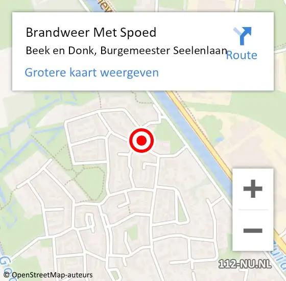 Locatie op kaart van de 112 melding: Brandweer Met Spoed Naar Beek en Donk, Burgemeester Seelenlaan op 5 oktober 2022 06:05