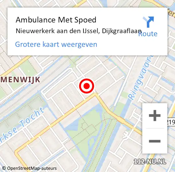 Locatie op kaart van de 112 melding: Ambulance Met Spoed Naar Nieuwerkerk aan den IJssel, Dijkgraaflaan op 5 oktober 2022 07:50